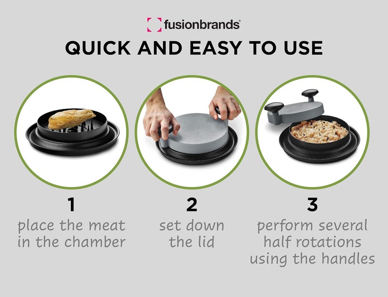 FusionBrands ShredMachine-The Quick, Easy to Use Alternative to Bear Claws Meat Shredder for Pulled Pork, Beef and Chicken and More-BPA Free Hand Shredder with Easy to Grip Handles, Non-Skid Base,Grey - Image 4